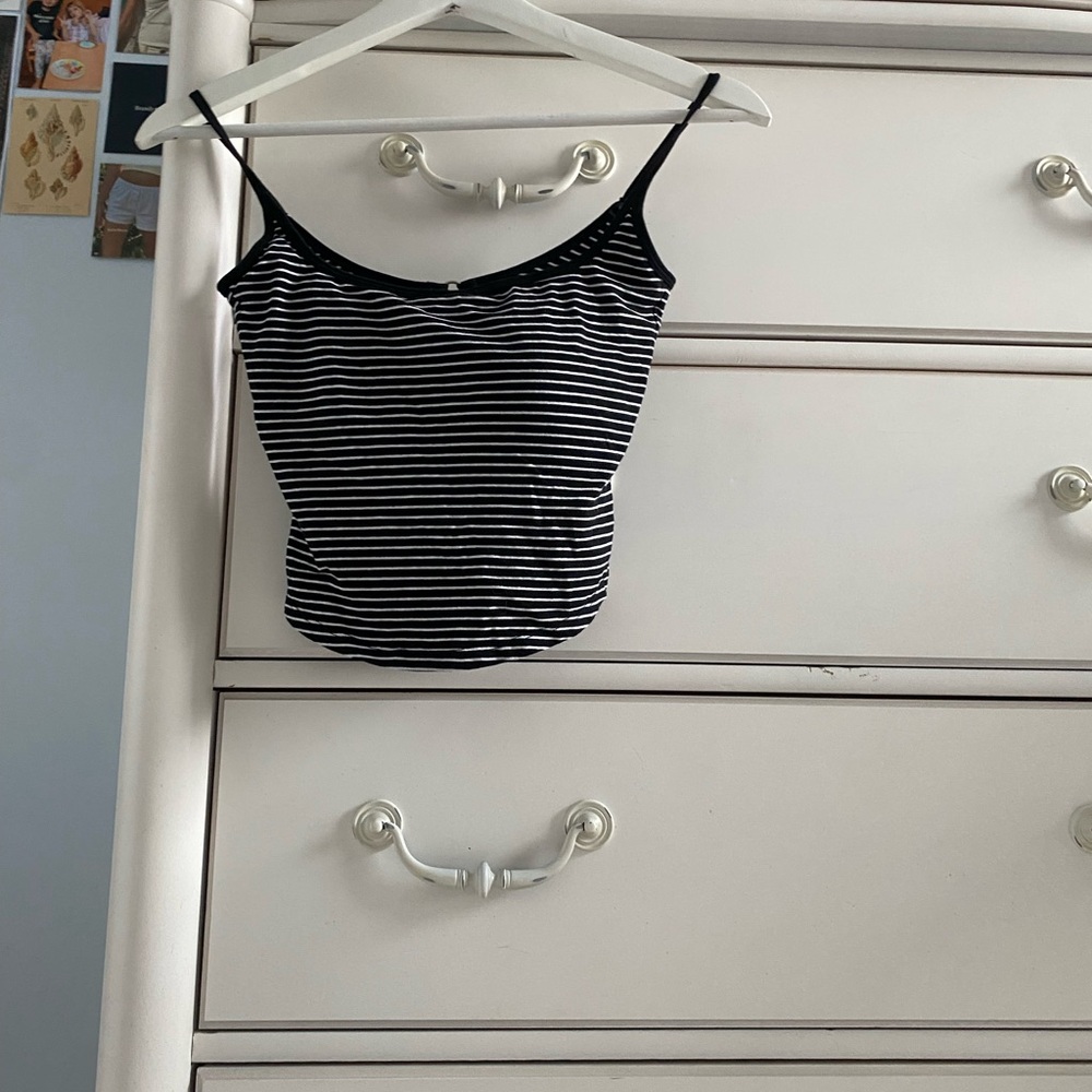 Black and White Striped Tank Top With Built In Bra